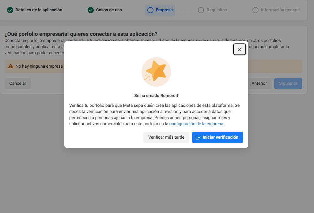 Confirmación de creación del porfolio